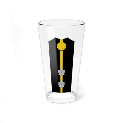 Black vertical insignia with a gold rope-edged anchor badge on top, a gold stripe and two silver blossom emblems.
