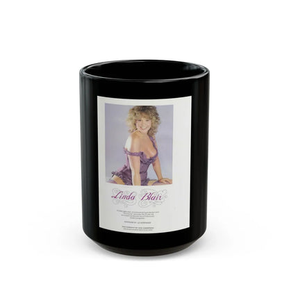 Linda Blair #314 - 1 Page, 1 Photo with lingerie & nipples exposed from OUI Mag. October '82 3 (Vintage Female Icon) Black Coffee Mug-15oz-Go Mug Yourself