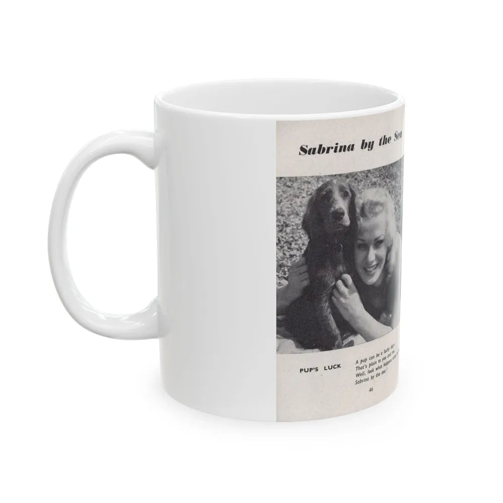 Norma Sykes #158 - 66 PHOTOGRAPHS OF Sabrina U.K. Pocket Mag. Pages 46 & 47 (Vintage Female Icon) White Coffee Mug-Go Mug Yourself