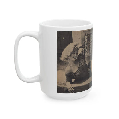 Greta Thyssen #158 - Pages 2 of 5 with, 1 B&W Full Page Centerfold with, Article from Xcitement Digest Mag. June '57 (Vintage Female Icon) White Coffee Mug-Go Mug Yourself