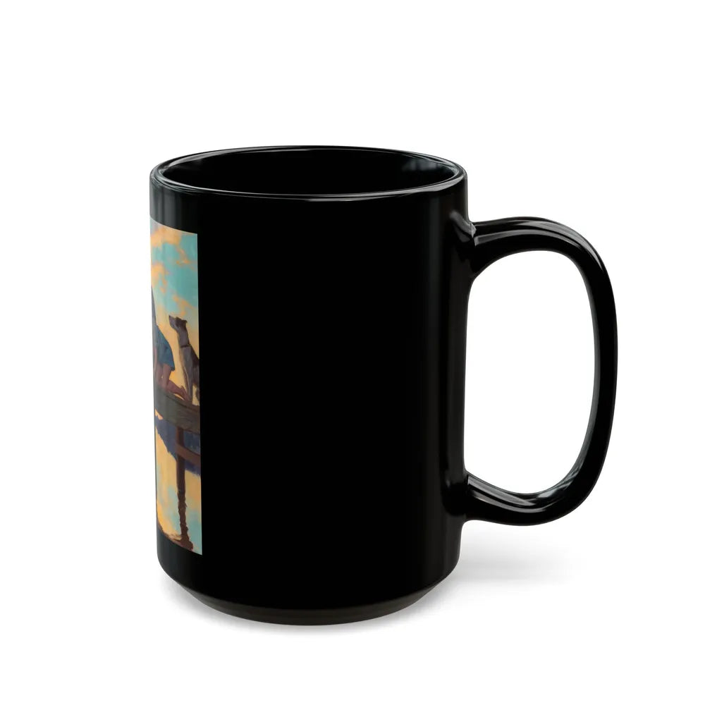 Fishing Time, calendar illustration - Black Coffee Mug-Go Mug Yourself