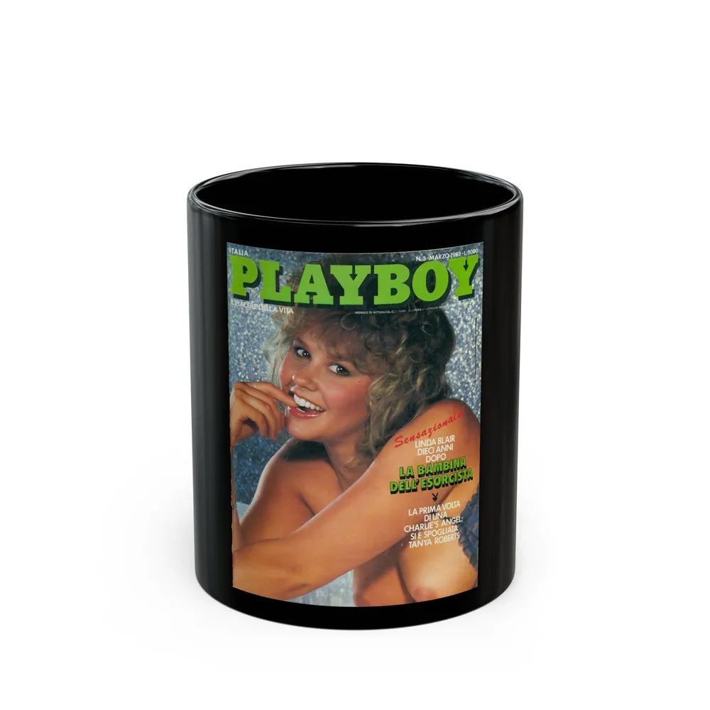 Linda Blair #211 - Italian Playboy Mag. '83 (Vintage Female Icon) Black Coffee Mug-11oz-Go Mug Yourself