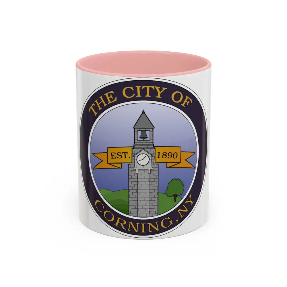 Seal of Corning NY - Accent Coffee Mug-11oz-Pink-Go Mug Yourself