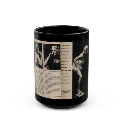 Jayne Mansfield #178 - 2 Pages, 3 B&W Photos, Captions & Article from Foto-rama Digest Mag. May '58 (Vintage Female Icon) Black Coffee Mug-15oz-Go Mug Yourself