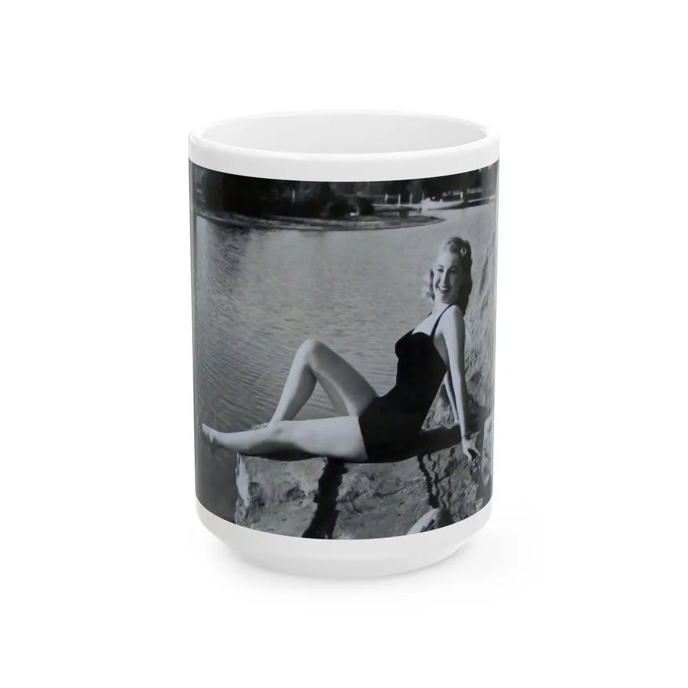 Lori Nelson #236 - 8x10 1-Piece Swimsuit B&W Cheesecake Vintage Pin-Up Photo from 7-11-1952 2 (Vintage Female Icon) White Coffee Mug-15oz-Go Mug Yourself