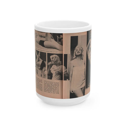 Jayne Mansfield #187 - 2 Pages, 5 B&W Photos, 1 Caption & Article from Foto-rama Digest Mag. Dec. '56 (Vintage Female Icon) White Coffee Mug-15oz-Go Mug Yourself