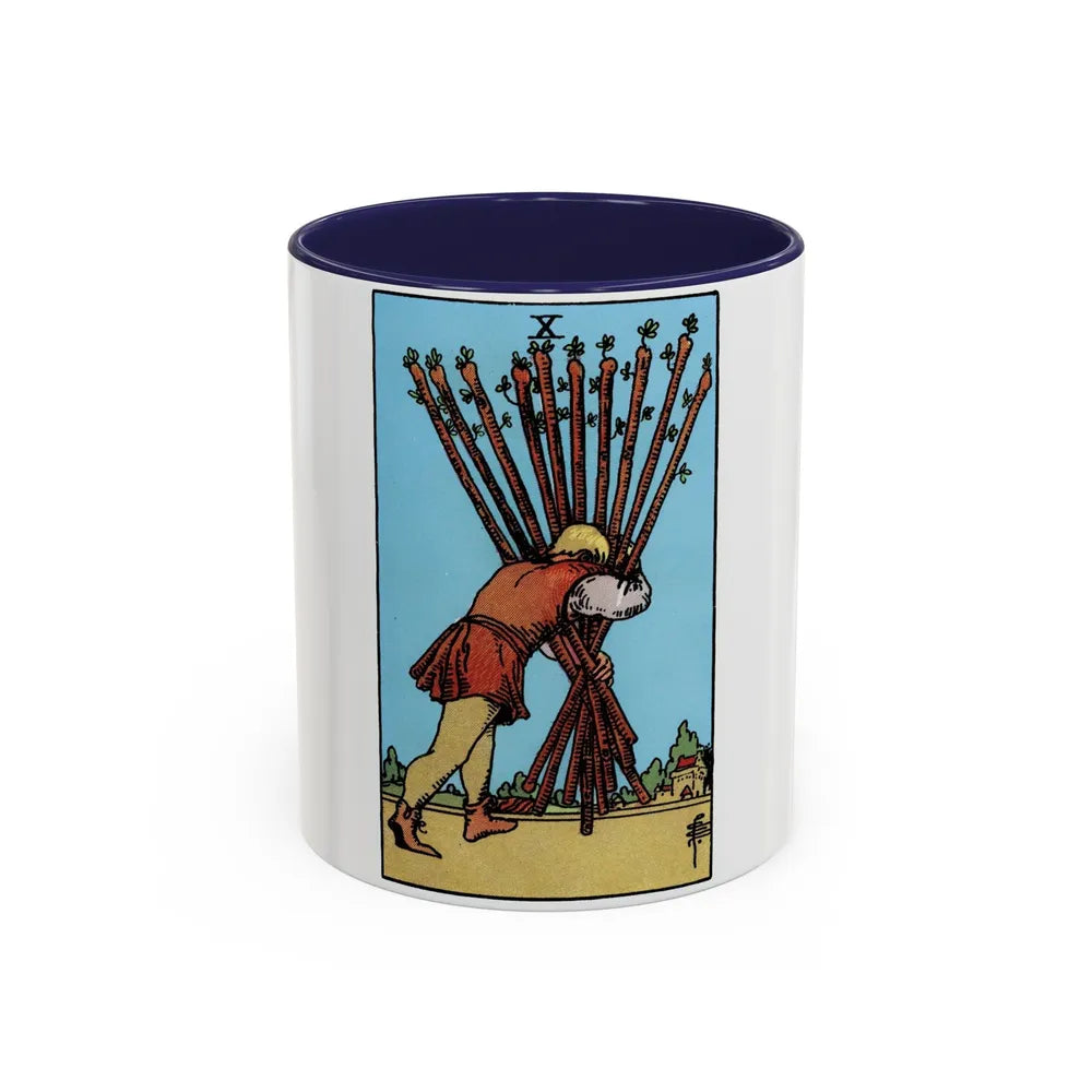 The 10 of Wands (Tarot Card) Accent Coffee Mug-11oz-Navy-Go Mug Yourself