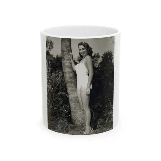 Julia Adams #97 - 8x10 B&W Full Body 1-Piece Swimsuit Promo Photo for Creature From The Black Lagoon '54 2 (Vintage Female Icon) White Coffee Mug-11oz-Go Mug Yourself