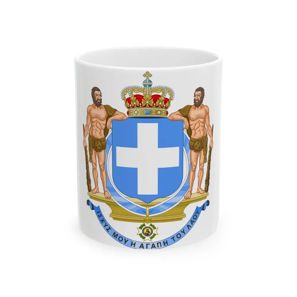 Coat of Arms of Greece (blue cross) - White Coffee Mug-11oz-Go Mug Yourself