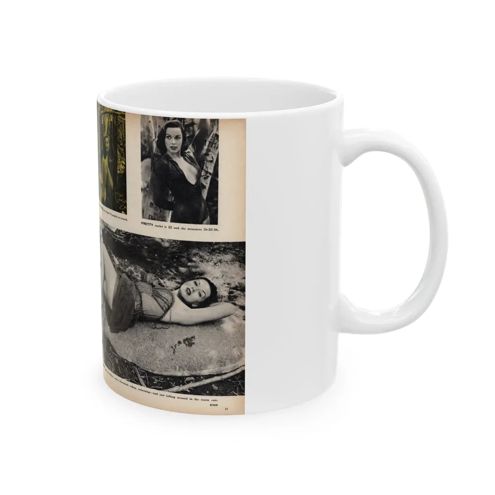 Dawn Richard #47 - [Pages 36 & 37] Including Pages 1 & 2 of 4 with, 5 B&W Photos, Captions & Article from SEE FOR MEN Mag. Nov. '57 (Vintage Female Icon) White Coffee Mug-Go Mug Yourself