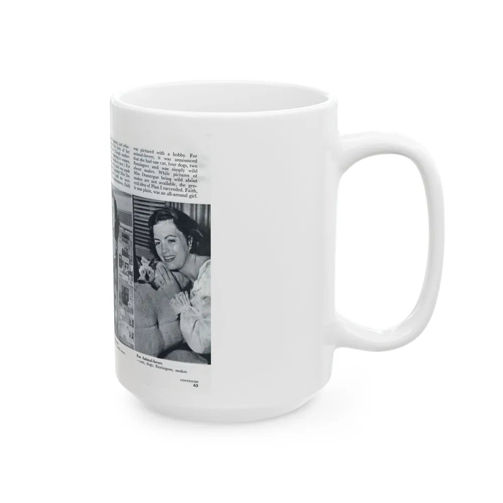 Faith Domergue #229 - [Pages 62 & 63] Pages 5 & 6 of 14+4 B&W Photos & Long Article on her from Pageant Digest Mag. April '51 (Vintage Female Icon) White Coffee Mug-Go Mug Yourself