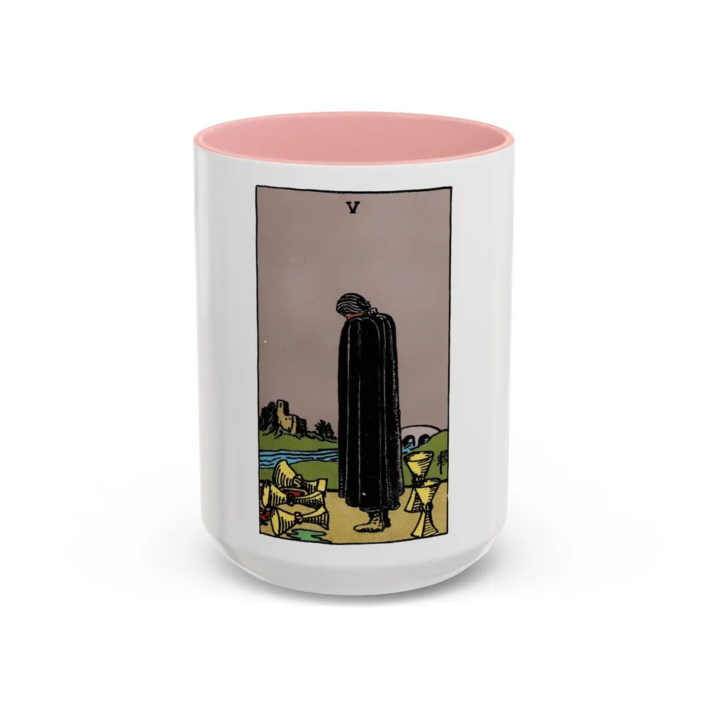 The 5 of Cups (Tarot Card) Accent Coffee Mug-15oz-Pink-Go Mug Yourself