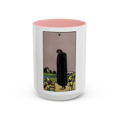 The 5 of Cups (Tarot Card) Accent Coffee Mug-15oz-Pink-Go Mug Yourself