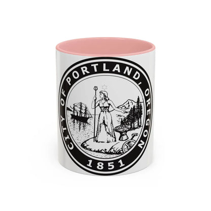 Seal of Portland Oregon - Accent Coffee Mug-11oz-Pink-Go Mug Yourself