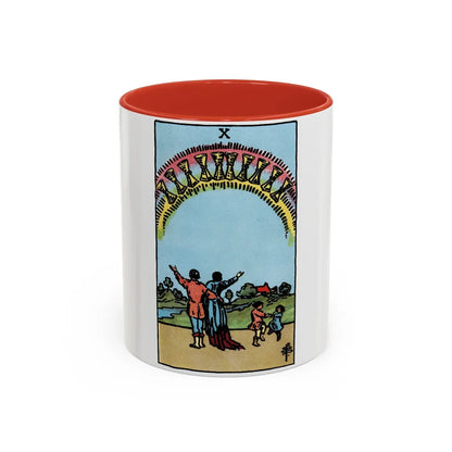 The 10 of Cups (Tarot Card) Accent Coffee Mug-11oz-Red-Go Mug Yourself