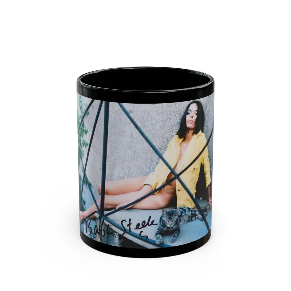 Barbara Steele #17 (Vintage Female Icon) Black Coffee Mug-11oz-Go Mug Yourself