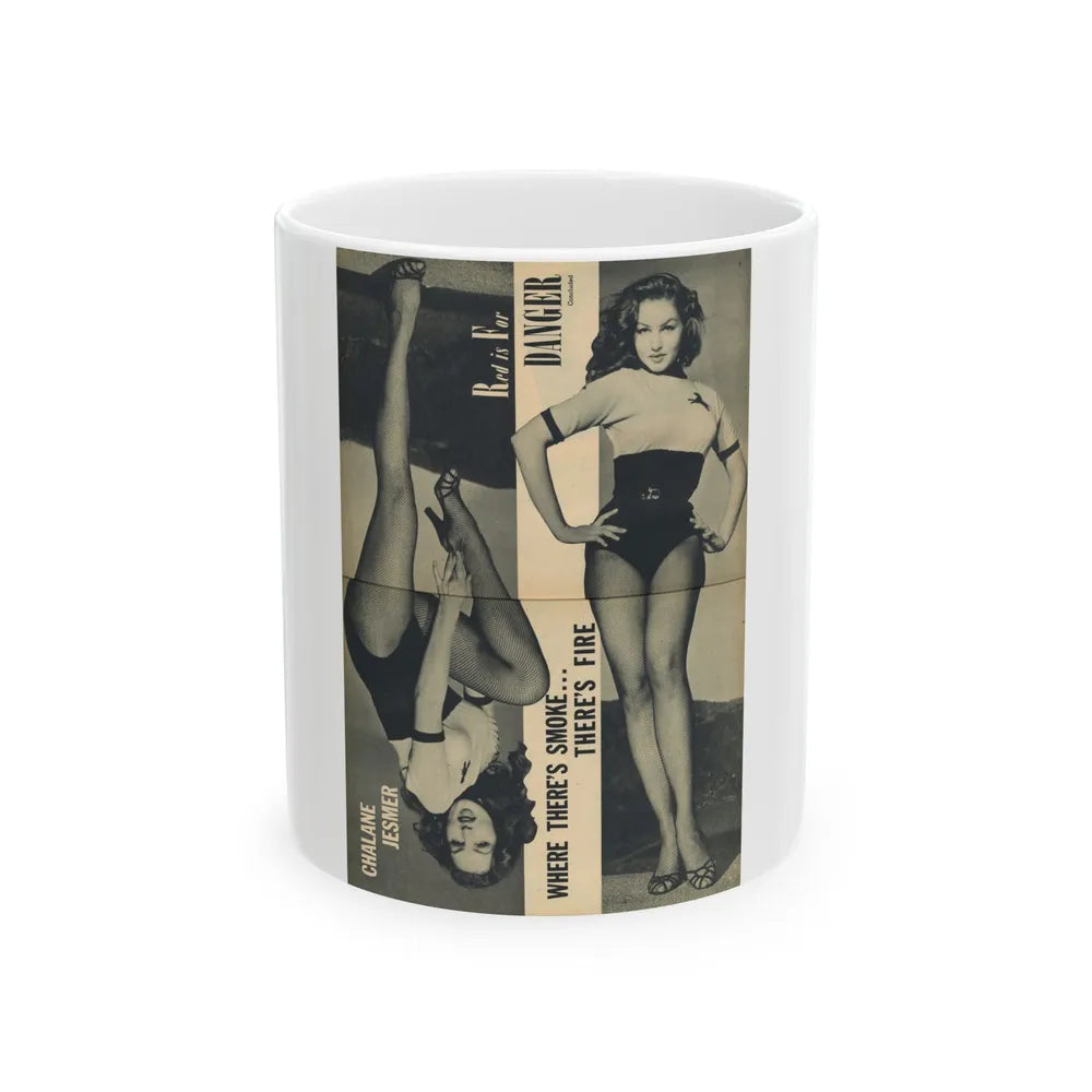 Julie Newmar #172 - Pages 18-19 Pages 2 & 3 of 5 with, Julie+2 Full Page B&W Photos from COVER GIRLS MODELS Mag. Nov. '53 (Vintage Female Icon) White Coffee Mug-11oz-Go Mug Yourself