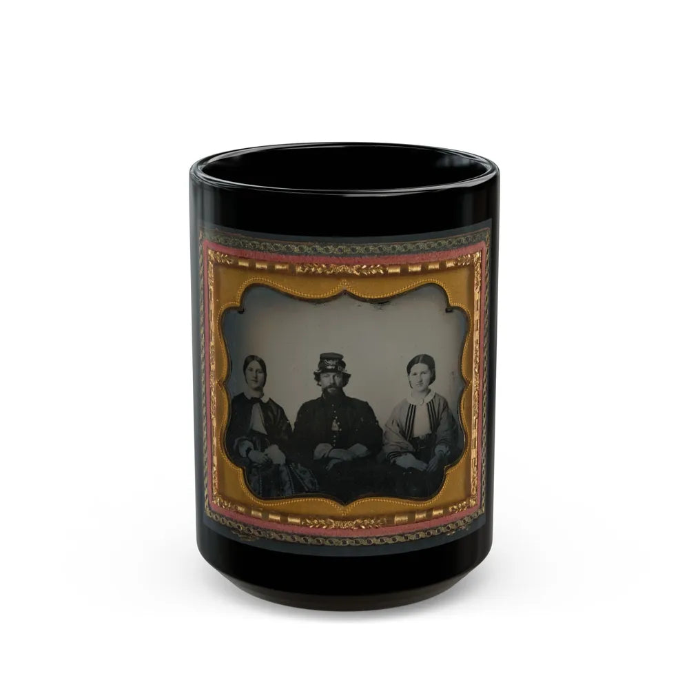 Unidentified Soldier In Infantry Uniform Sitting Between Two Women, Probably Relatives (U.S. Civil War) Black Coffee Mug-15oz-Go Mug Yourself