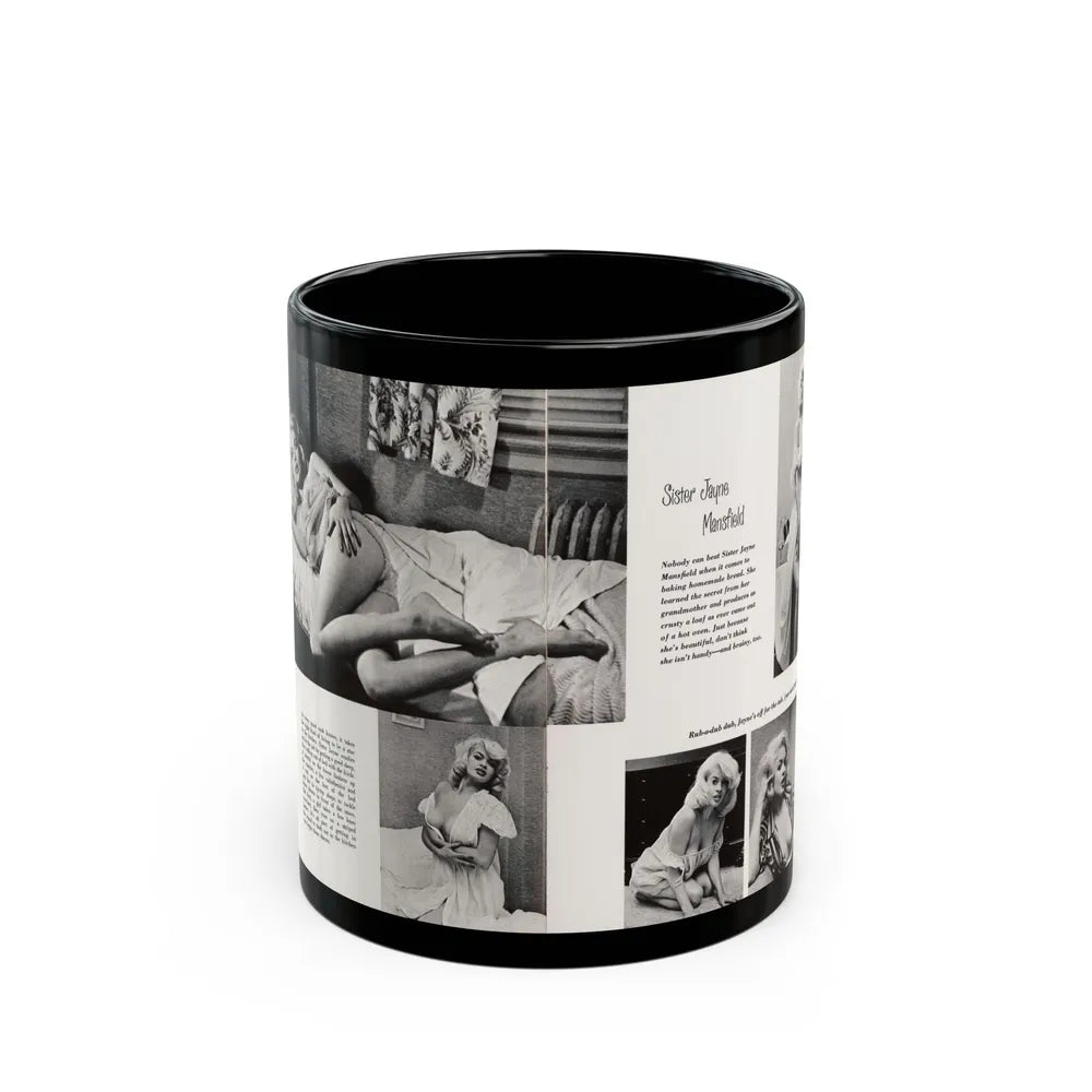 Jayne Mansfield #181 - 2 Pages, 5 B&W Photos & Captions from SCAMP Mag. May '57 (Vintage Female Icon) Black Coffee Mug-11oz-Go Mug Yourself