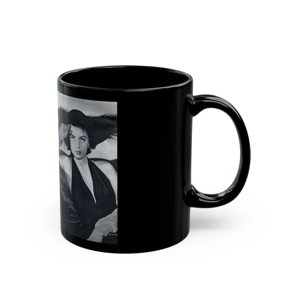 Faith Domergue #227 - [Pages 58 & 59] Pages 1 & 2 of 14+1 B&W Photo & Long Article on her from Pageant Digest Mag. April '51 (Vintage Female Icon) Black Coffee Mug-Go Mug Yourself