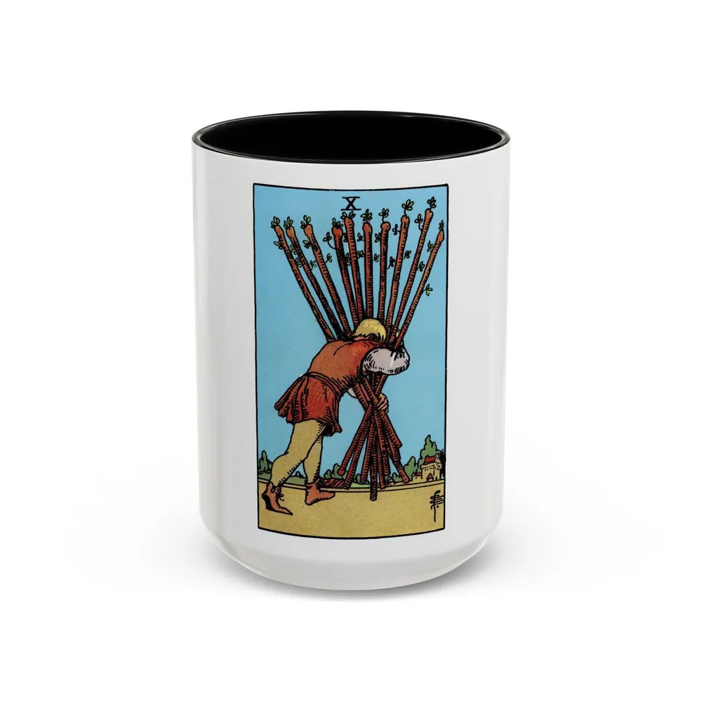 The 10 of Wands (Tarot Card) Accent Coffee Mug-15oz-Black-Go Mug Yourself