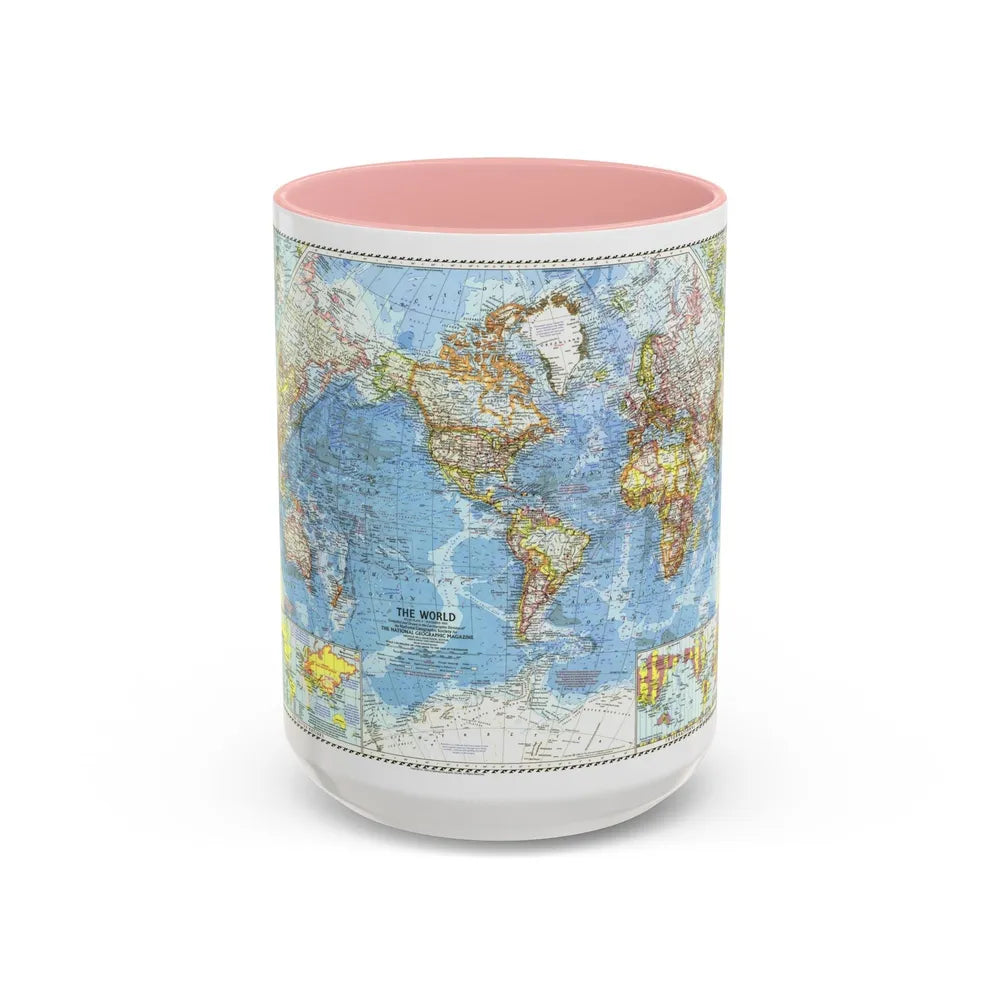 World Map (1960) (Map) Accent Coffee Mug-15oz-Pink-Go Mug Yourself