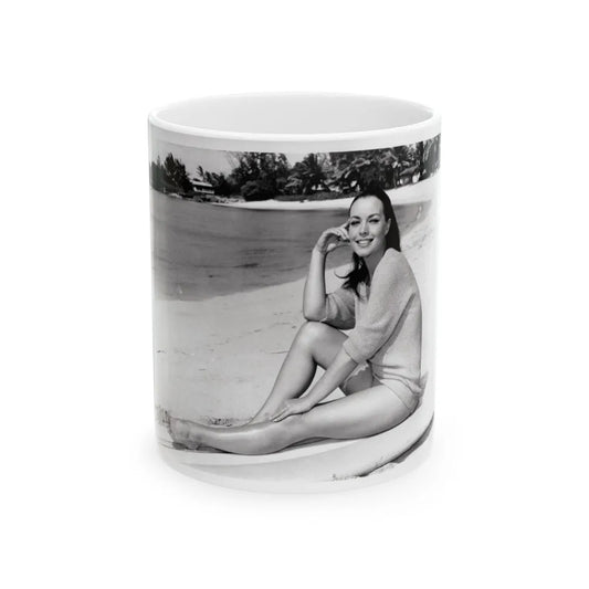 Susan Hart #17 - 8x10 B&W Cheesecake 2-Piece Swimsuit with Overshirt ''Ride The Wild Surf'' '64 Movie Promo Photo (Vintage Female Icon) White Coffee Mug-11oz-Go Mug Yourself