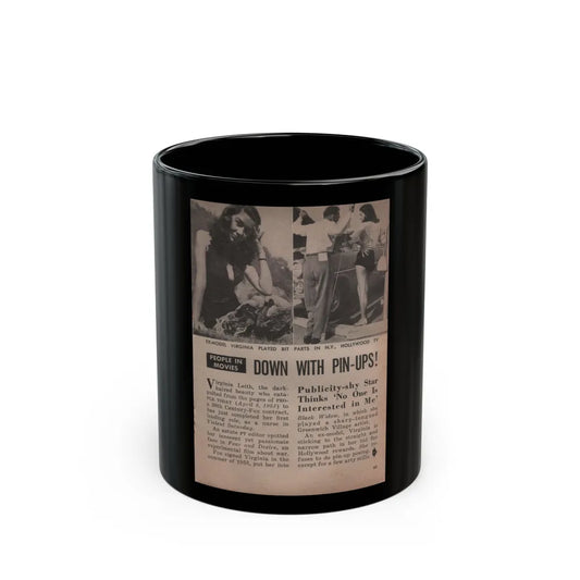 Virginia Leith #43 - People Today Pocket Mag. 2-23-55 - 2 Small B&W Photos+Caption & Article (Vintage Female Icon) Black Coffee Mug-11oz-Go Mug Yourself