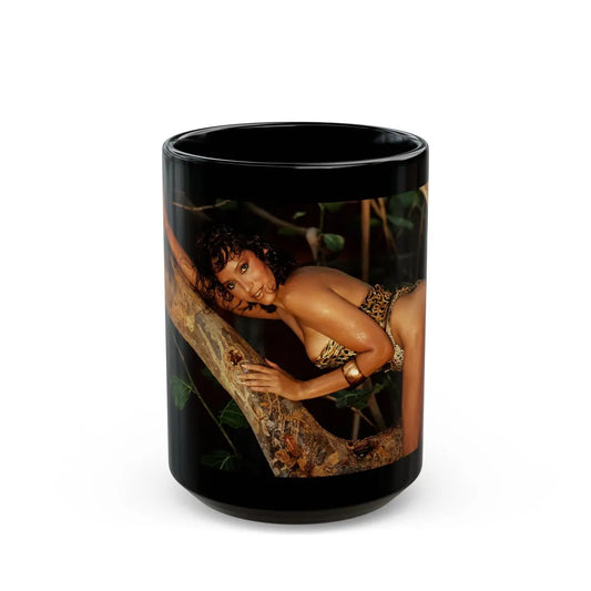 Barbara Carrera #86 (Vintage Female Icon) Black Coffee Mug-15oz-Go Mug Yourself