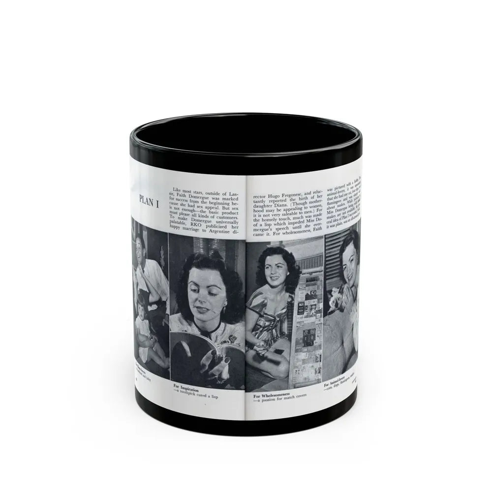 Faith Domergue #229 - [Pages 62 & 63] Pages 5 & 6 of 14+4 B&W Photos & Long Article on her from Pageant Digest Mag. April '51 (Vintage Female Icon) Black Coffee Mug-11oz-Go Mug Yourself