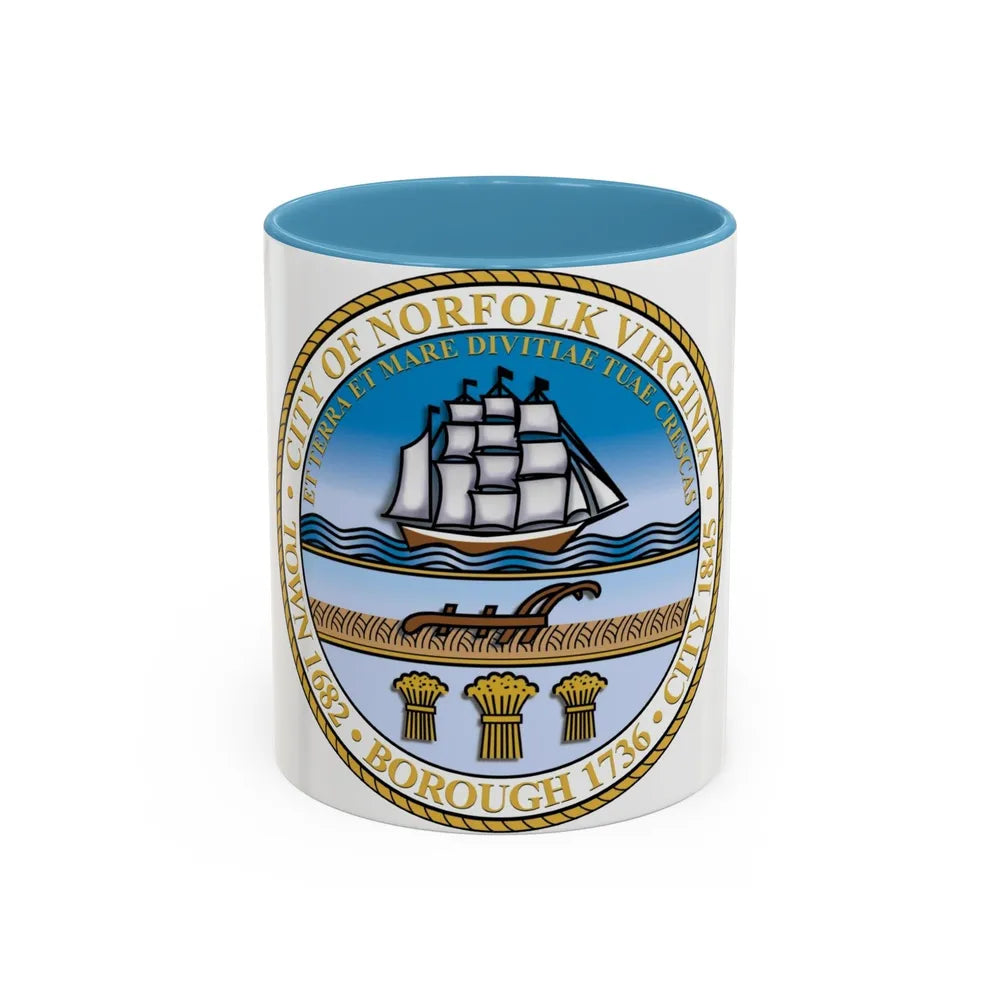 Seal of Norfolk Virginia - Accent Coffee Mug-11oz-Light Blue-Go Mug Yourself