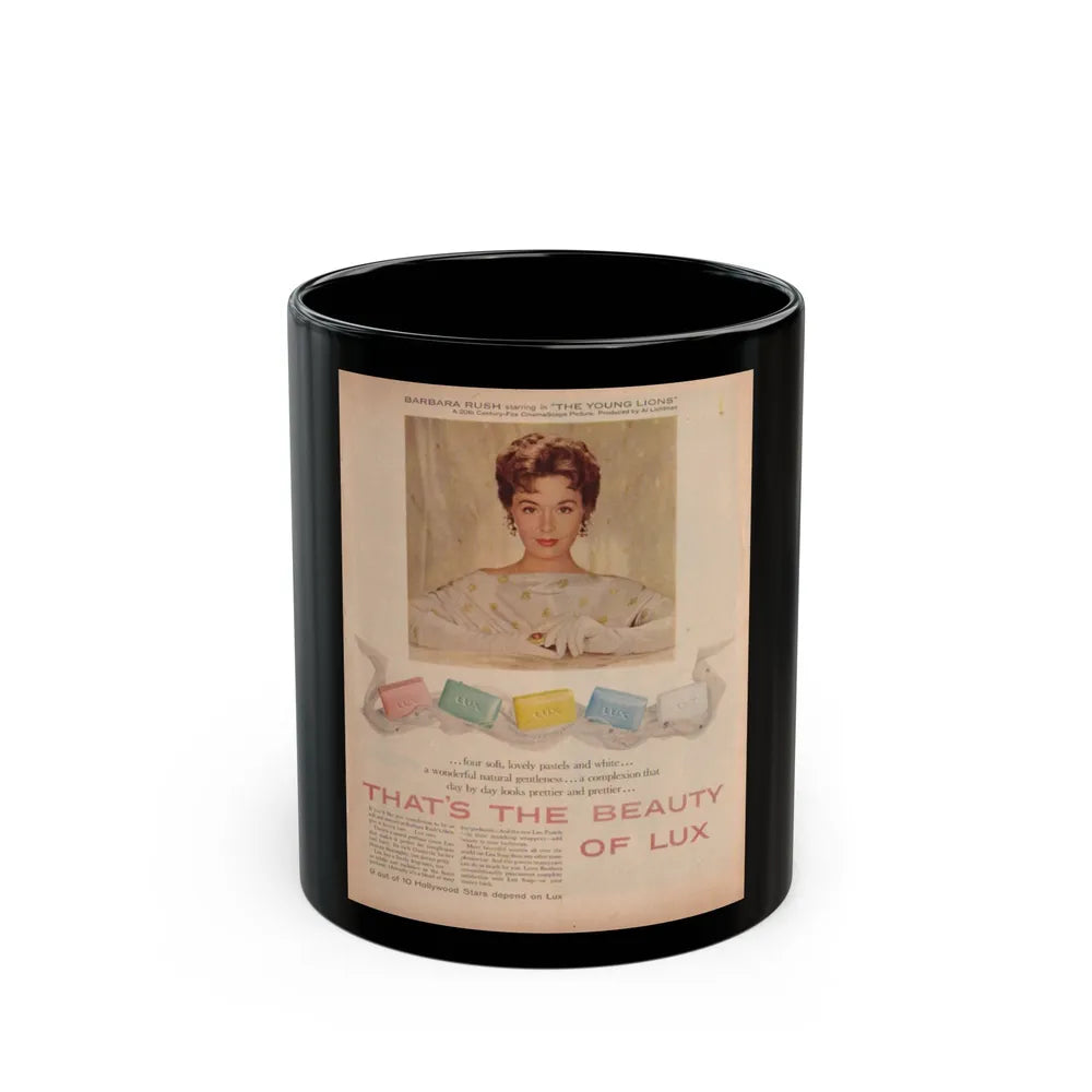 Barbara Rush #49 - Lux Soap Add (Vintage Female Icon) Black Coffee Mug-11oz-Go Mug Yourself