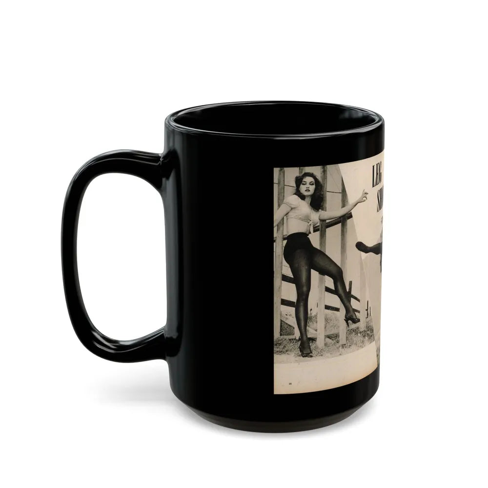 Julie Newmar #481 - Pages 38-39 Pages 3 & 4 of 4 with, Julie+3 B&W Photos & Short Paragraph from COVER GIRLS MODELS Mag. June '54 (Vintage Female Icon) Black Coffee Mug-Go Mug Yourself