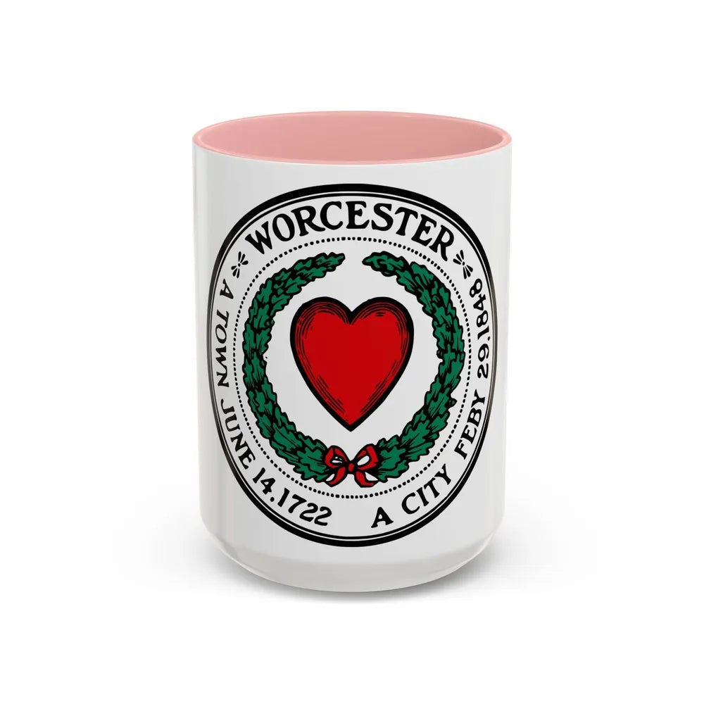 Seal of Worcester Massachusetts - Accent Coffee Mug-15oz-Pink-Go Mug Yourself