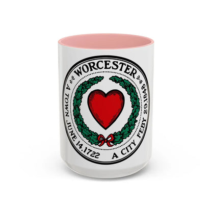 Seal of Worcester Massachusetts - Accent Coffee Mug-15oz-Pink-Go Mug Yourself