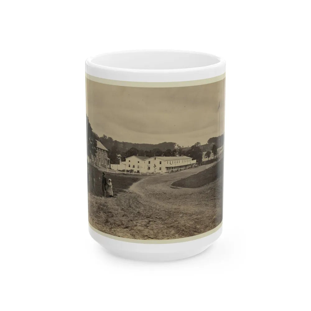 Cavalry Depot At Giesboro, Md. Soldier Facing Man And Girl With People In Horse-Drawn Carriage In Foreground (U.S. Civil War) White Coffee Mug-15oz-Go Mug Yourself