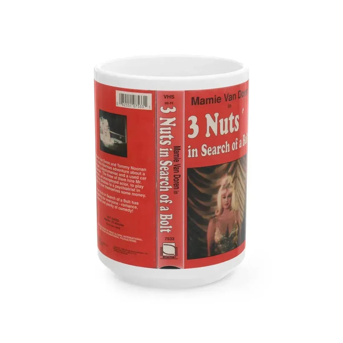 3 NUTS IN SEARCH OF A BOLT (VHS COVER) - White Coffee Mug 15oz - Go Mug Yourself
