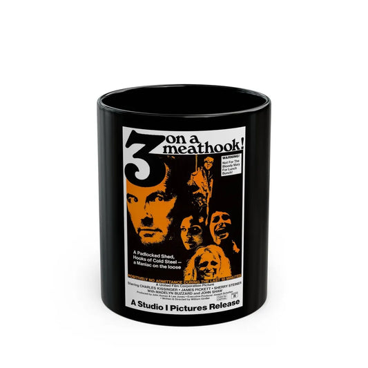 3 ON A MEATHOOK! 1972 Movie Poster - Black Coffee Mug-11oz-Go Mug Yourself