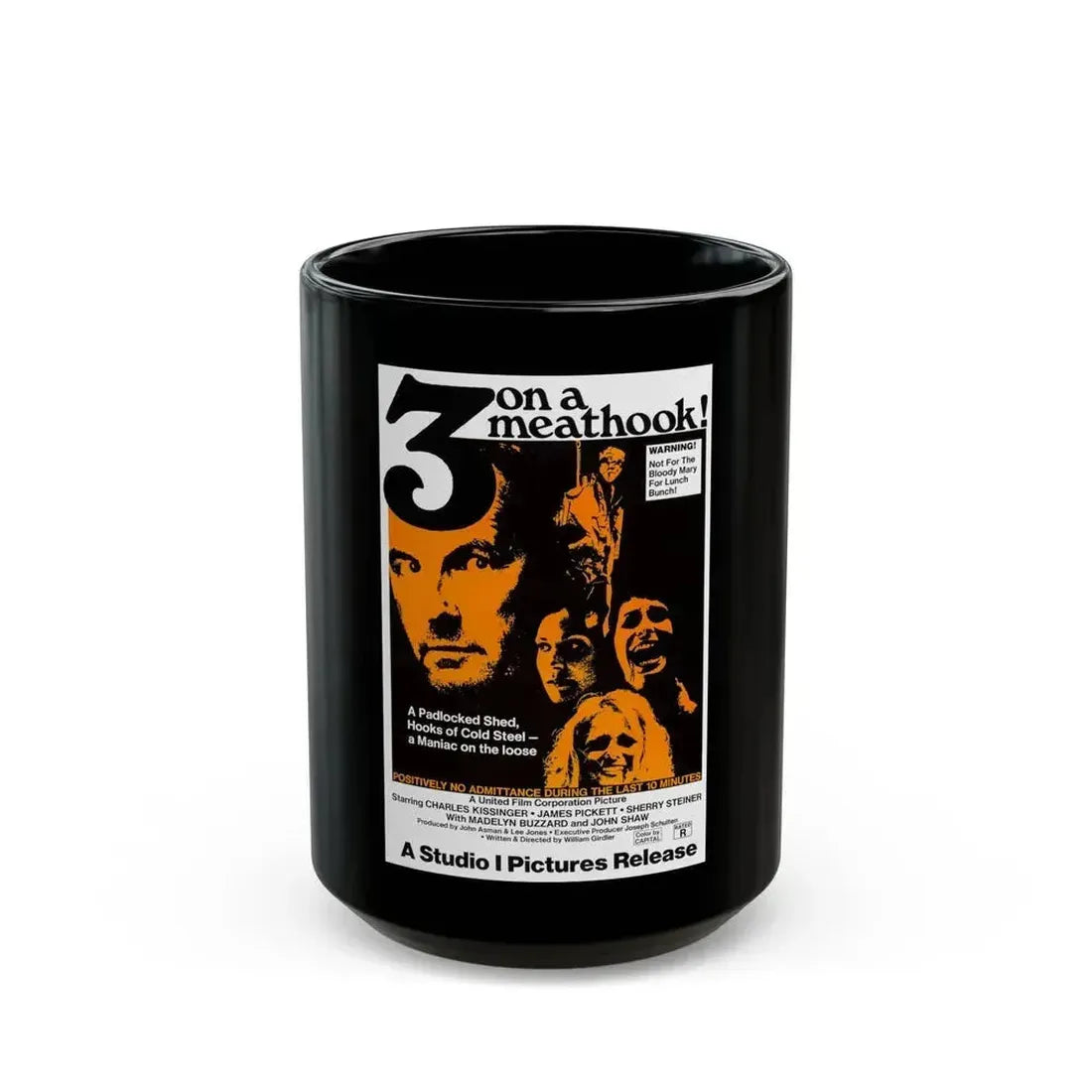 3 ON A MEATHOOK! 1972 Movie Poster - Black Coffee Mug 15oz - Go Mug Yourself