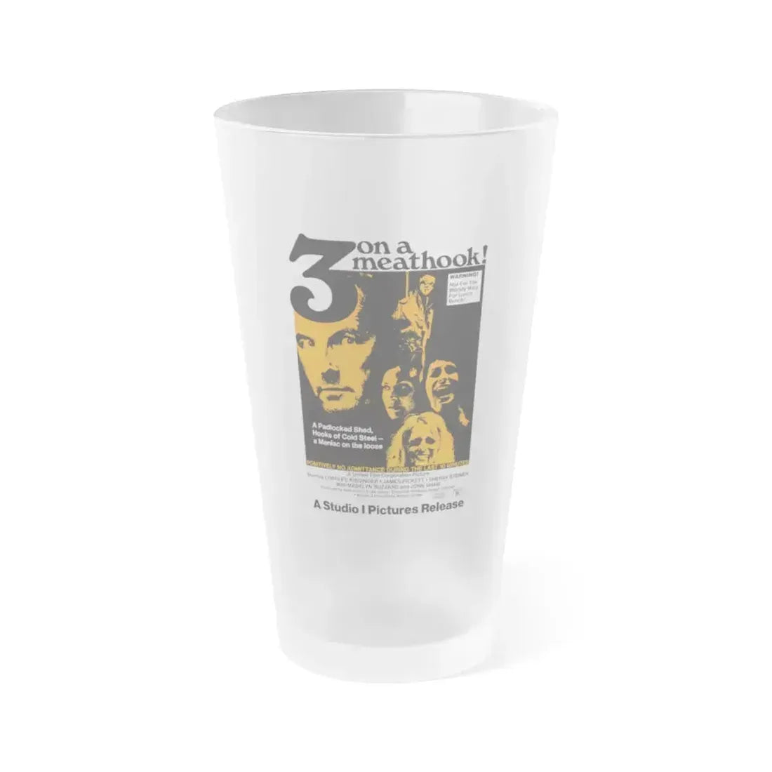 3 ON A MEATHOOK! 1972 Movie Poster - Frosted Pint Glass 16oz 16oz Frosted - Go Mug Yourself