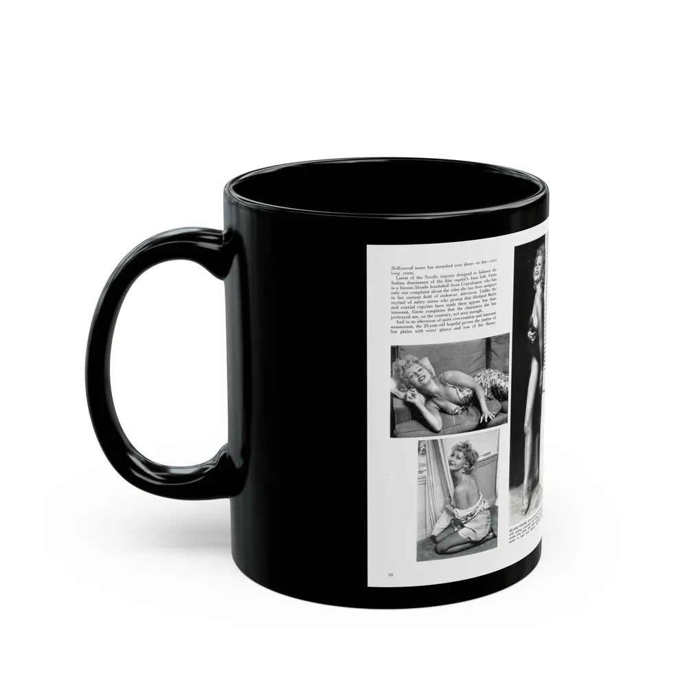 Greta Thyssen #127 - 2 Pages 5 B&W Photos from Modern Man Mag. April '57 (Vintage Female Icon) Black Coffee Mug-Go Mug Yourself