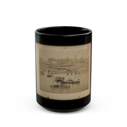 Military Construction In Northern Virginia  Men Sitting In Blanket Boats On The Potomac River (U.S. Civil War) Black Coffee Mug