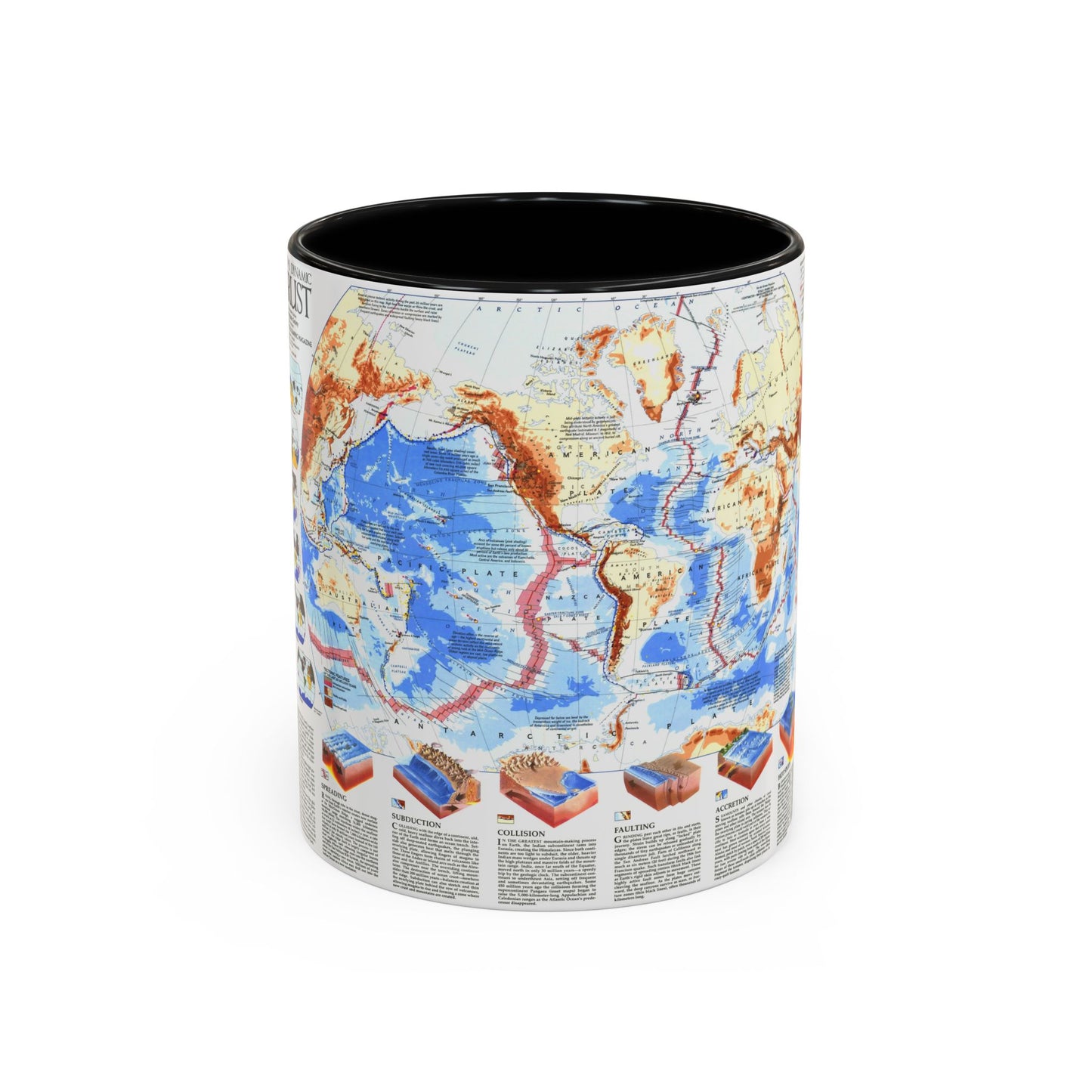 World Map - Earth's Dynamic Crust (1985) (Map) Accent Coffee Mug