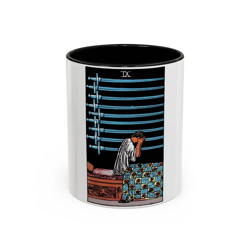 The 9 of Swords (Tarot Card) Accent Coffee Mug-11oz-Black-Go Mug Yourself