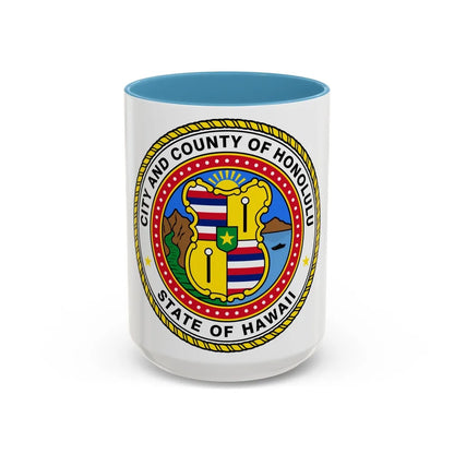 Seal of Honolulu Hawaii - Accent Coffee Mug-15oz-Light Blue-Go Mug Yourself