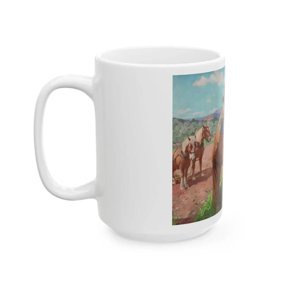 Family on the Farm, calendar illustration - White Coffee Mug-Go Mug Yourself