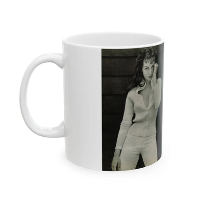 Julie Newmar #454 - Pages 44-45 Pages 1 & 2 of 2 with, Julie+6 B&W Photos & Caption from Bachelor Pin-Ups Issue #01 Mag. '57 (Vintage Female Icon) White Coffee Mug-Go Mug Yourself