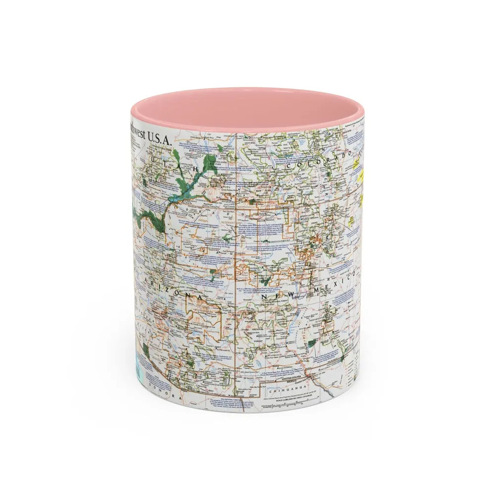 USA - Southwest (1992) (Map) Accent Coffee Mug-11oz-Pink-Go Mug Yourself