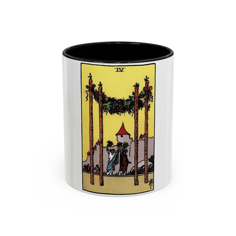 The 4 of Wands (Tarot Card) Accent Coffee Mug-11oz-Black-Go Mug Yourself