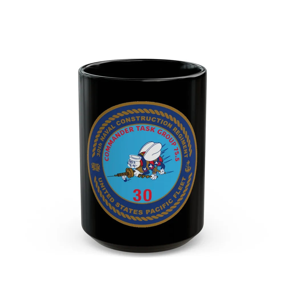 30TH NCR USPACFLT Seabee (U.S. Navy) Black Coffee Mug-15oz-Go Mug Yourself